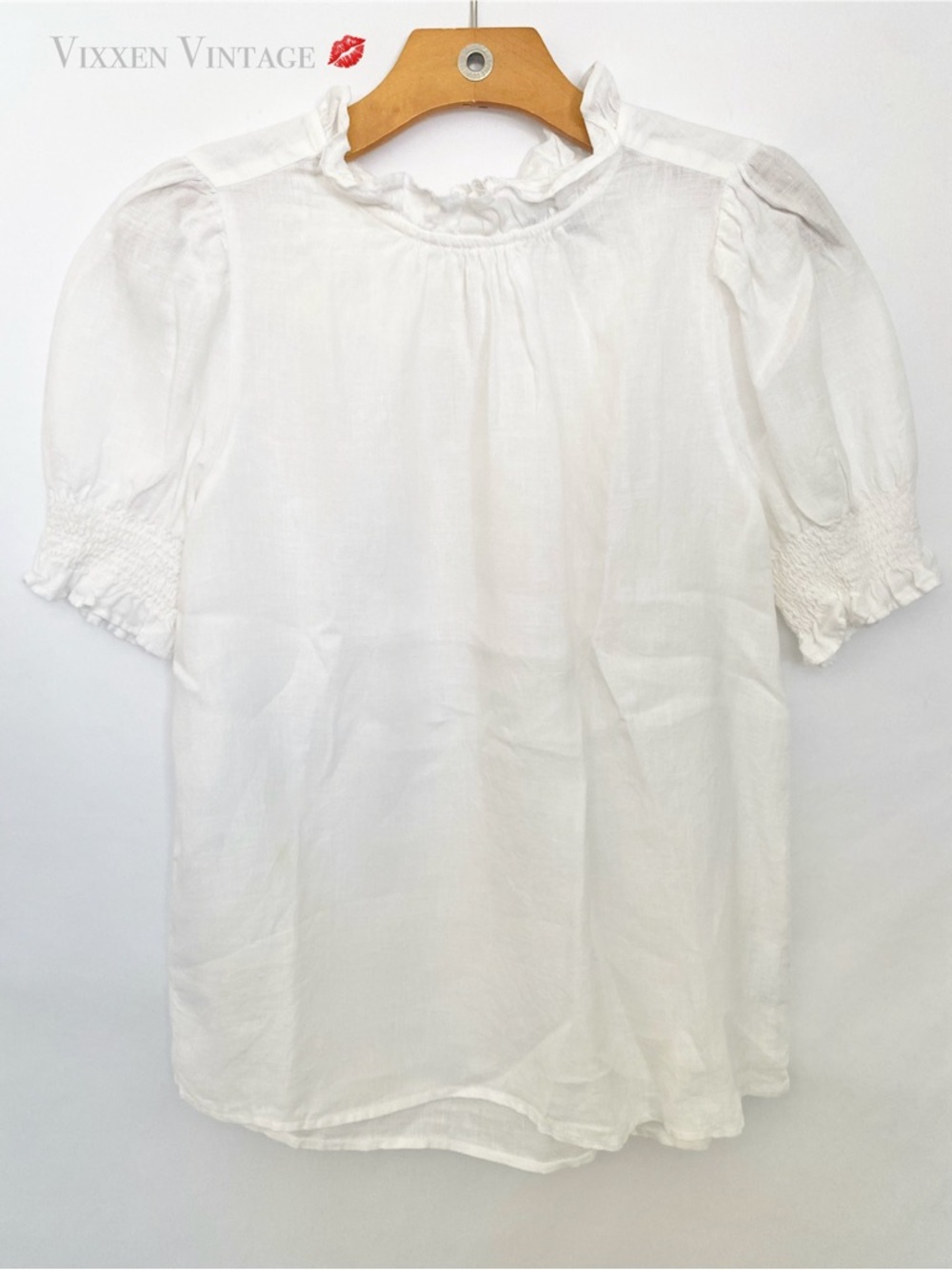 J. CREW 'SMOCKED PUFF SLEEVE LINEN TOP' IN WHITE - Picture 3 of 7